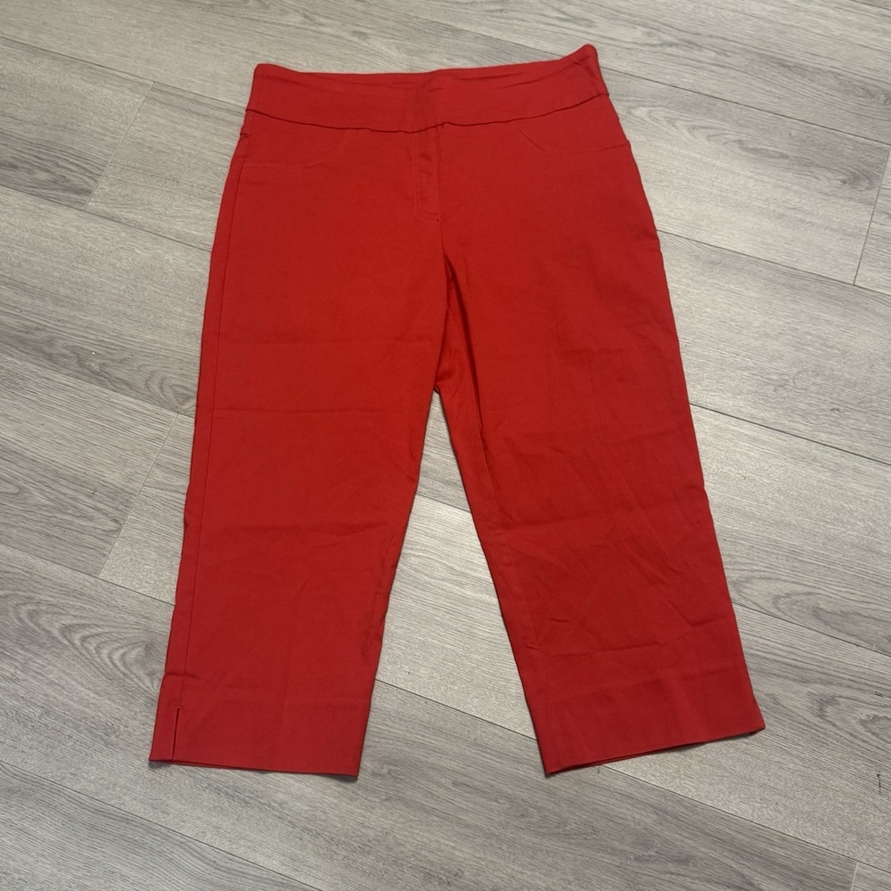 Ruby Rd Capri Red Pants Slimming Waist Pull On Size 12